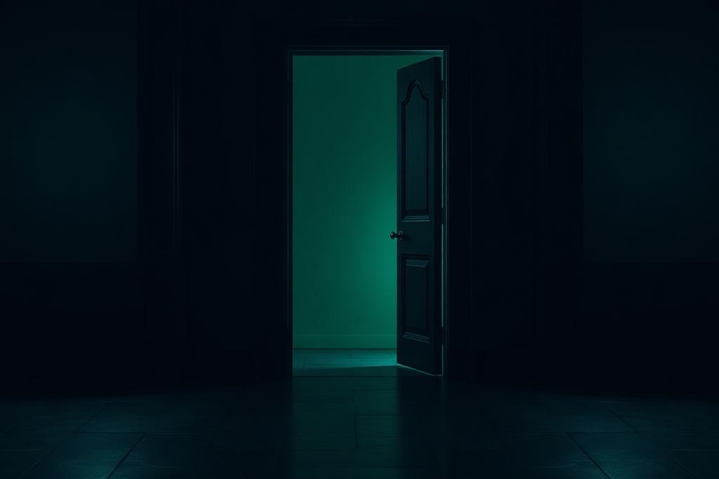 A dark doorway ajar with green light spilling through, symbolising entry into the European cannabis market